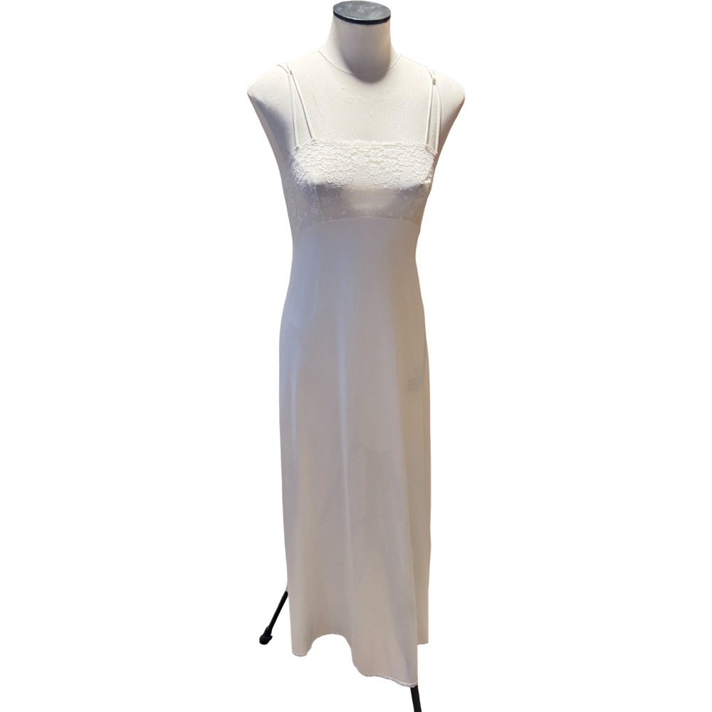 Vintage Glydons Ivory Nylon Lace Nightgown Maxi Slip Dress‎ Small Made in USA